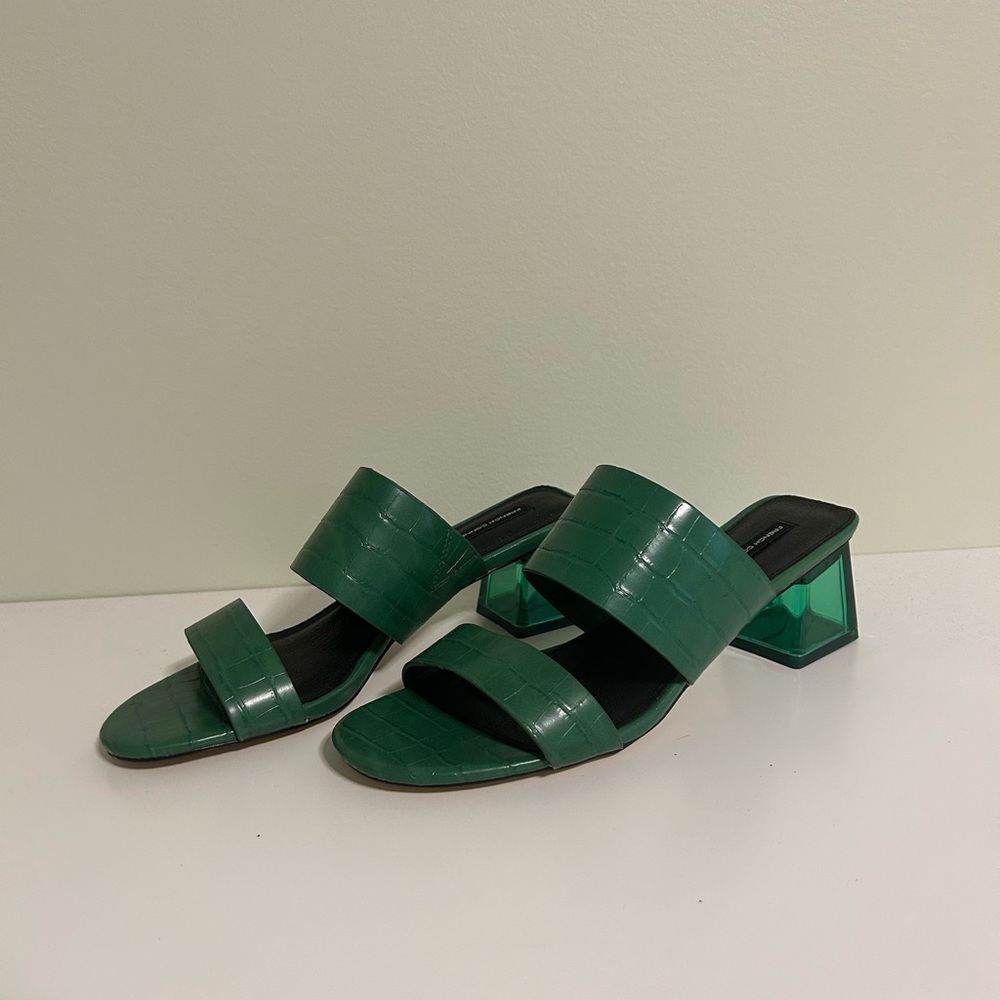 French Connection - Green Croc Pattern Mules